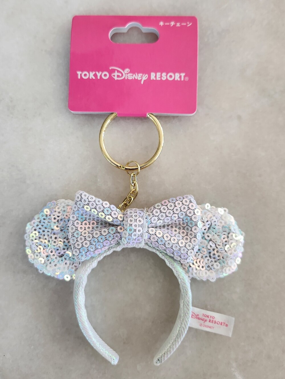 Tokyo Disney Resort White Iridescent Sequin Minnie Mouse Headband Ear Key chain